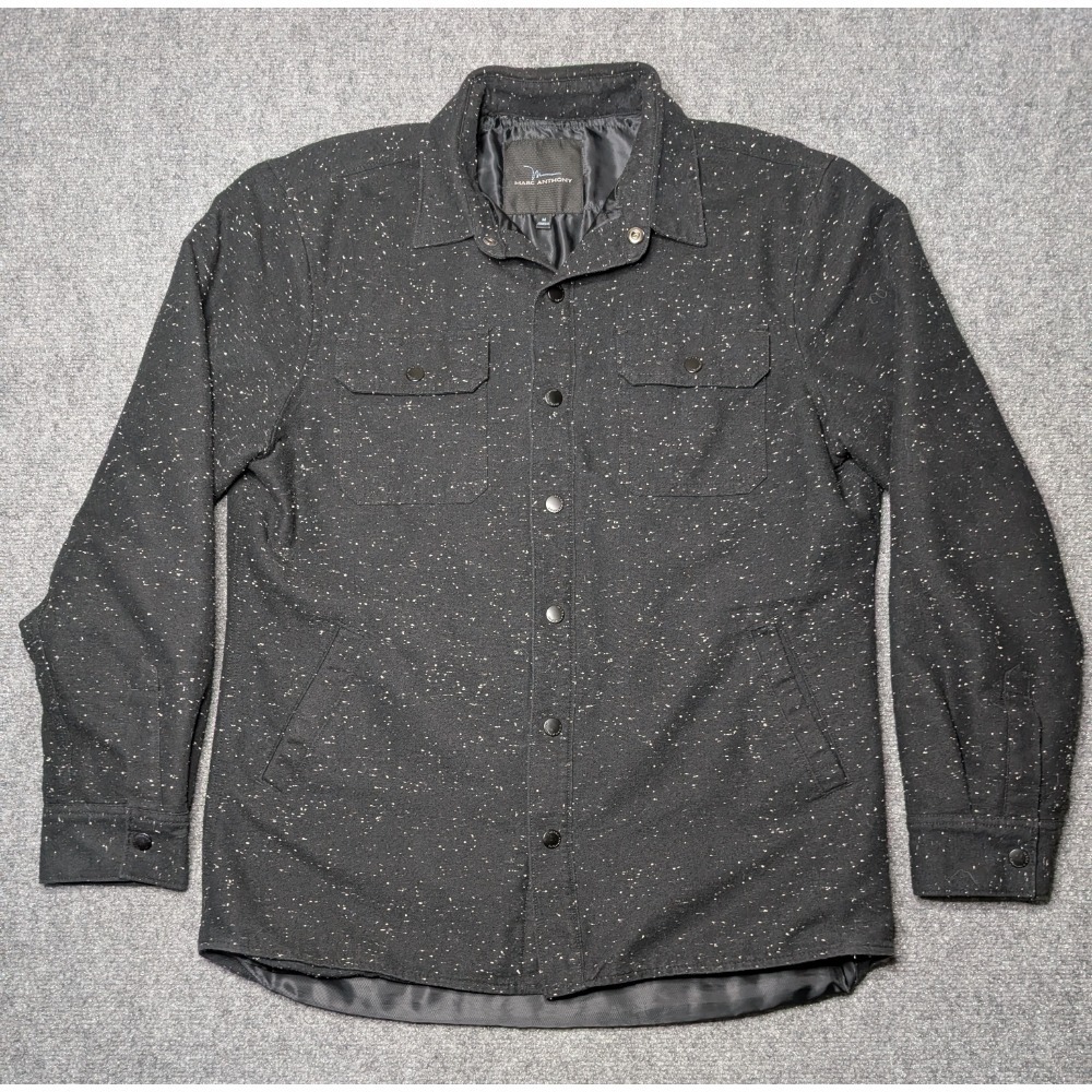 Marc Anthony Jacket Size Medium Thick Black Button Down Wool, Lined‎ Snap Button